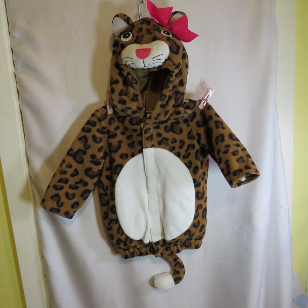 Leopard Cheetah Girl Jacket Plush Costume OLD NAVY w Pink Bow, Tail attached